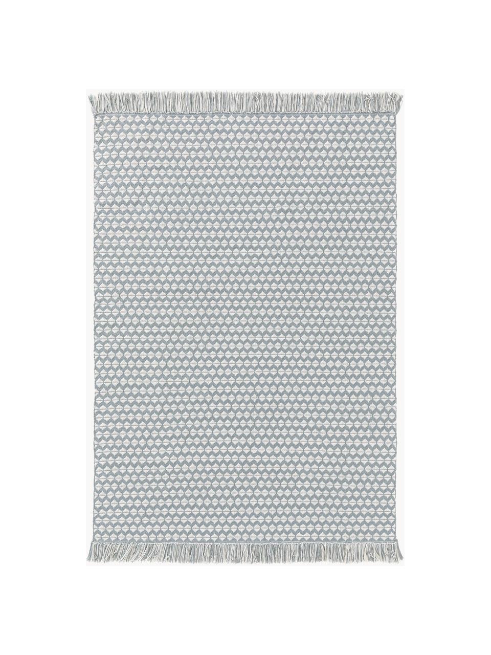 In- & outdoor vloerkleed Morty met franjes, 100% polyester (PET, gerecycled), Grijs, gebroken wit, B 80 x L 150 cm (maat XS)