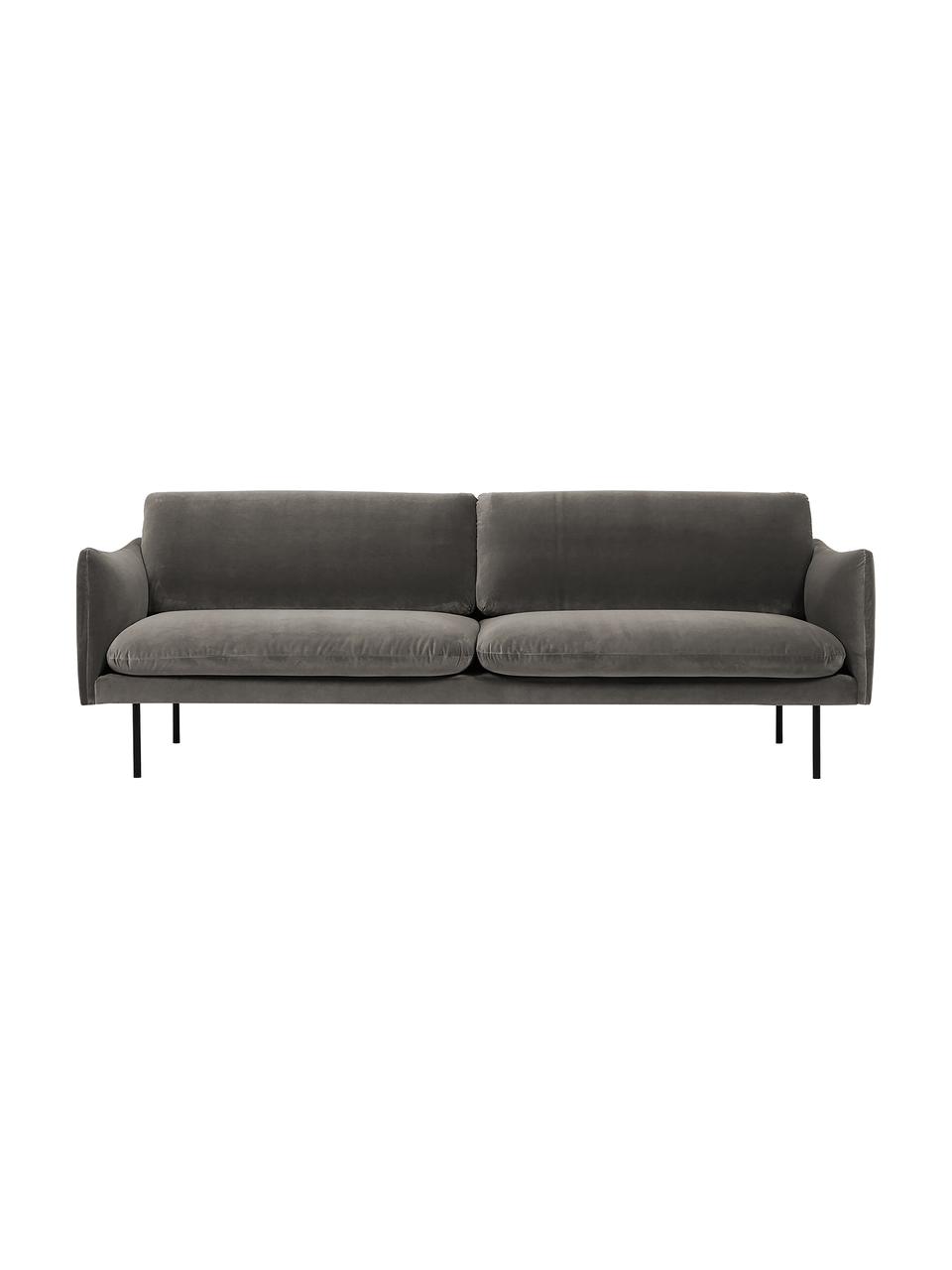 Canapé 3 places en velours et pieds en métal Moby, Velours brun-gris, larg. 220 x prof. 95 cm