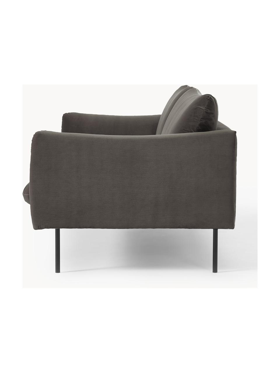 Samt-Sofa Moby (3-Sitzer), Bezug: Samt (Hochwertiger Polyes, Gestell: Massives Kiefernholz, Füße: Metall, pulverbeschichtet, Samt Taupe, B 220 x T 95 cm