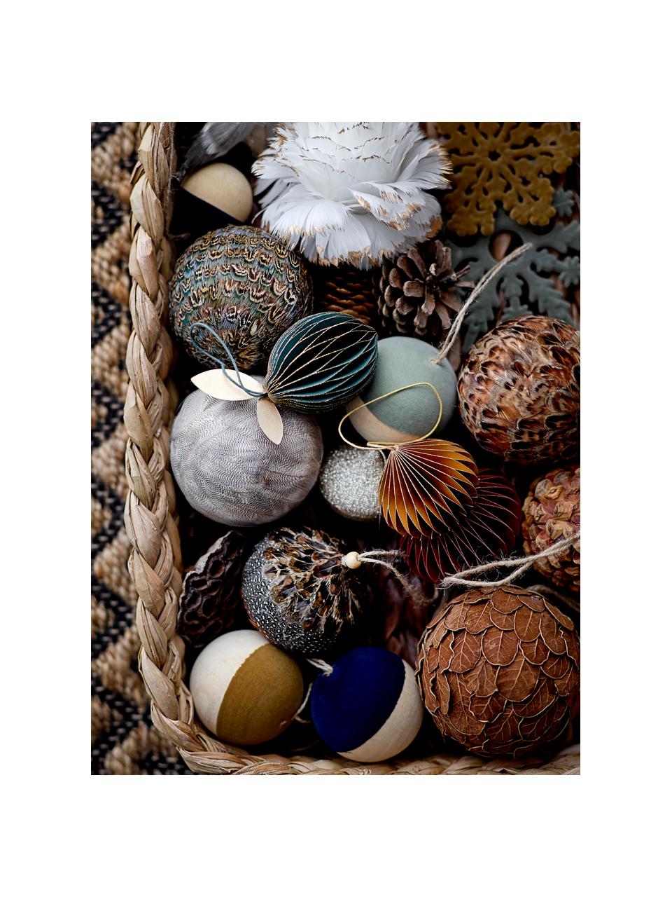 Boules de Noël Feather, 4 pièces, Polystyrène, plumes, Tons bruns, Ø 9 cm