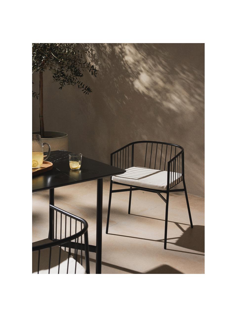 Ogrodowe krzesło z podłokietnikami Connor, Tapicerka: 60% poliester, 40% bawełn, Stelaż: metal malowany proszkowo, Złamana biel, czarny, S 58 x G 55 cm