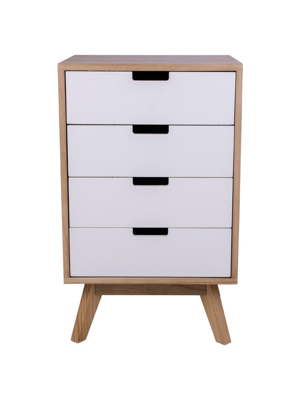 Cómoda cajonera Milano, Estructura: tablero de fibras de dens, Blanco, madera de Paulownia, An 40 x Al 65 cm