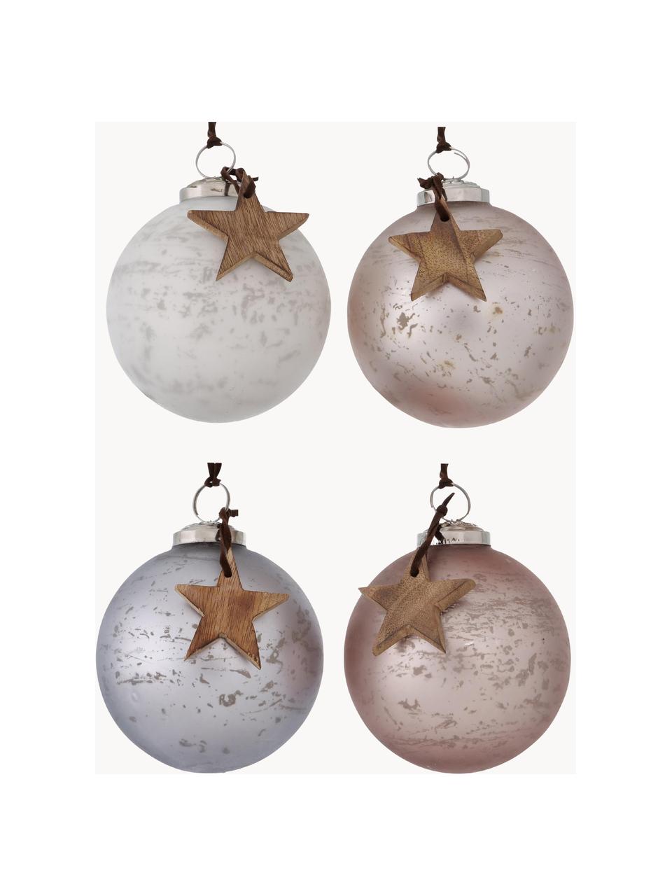 Kerstballen Calada, 4 stuks, Nougat, lichtgrijs, Ø 10 cm