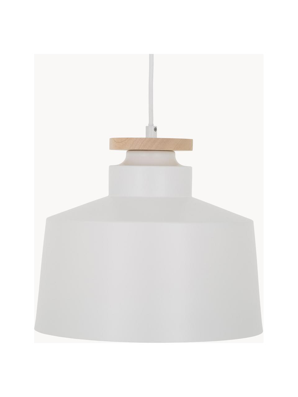 Skandi-Pendelleuchte Malmö, Lampenschirm: Metall, Dekor: Holz, Baldachin: Metall, Weiß, Ø 30 x H 26 cm