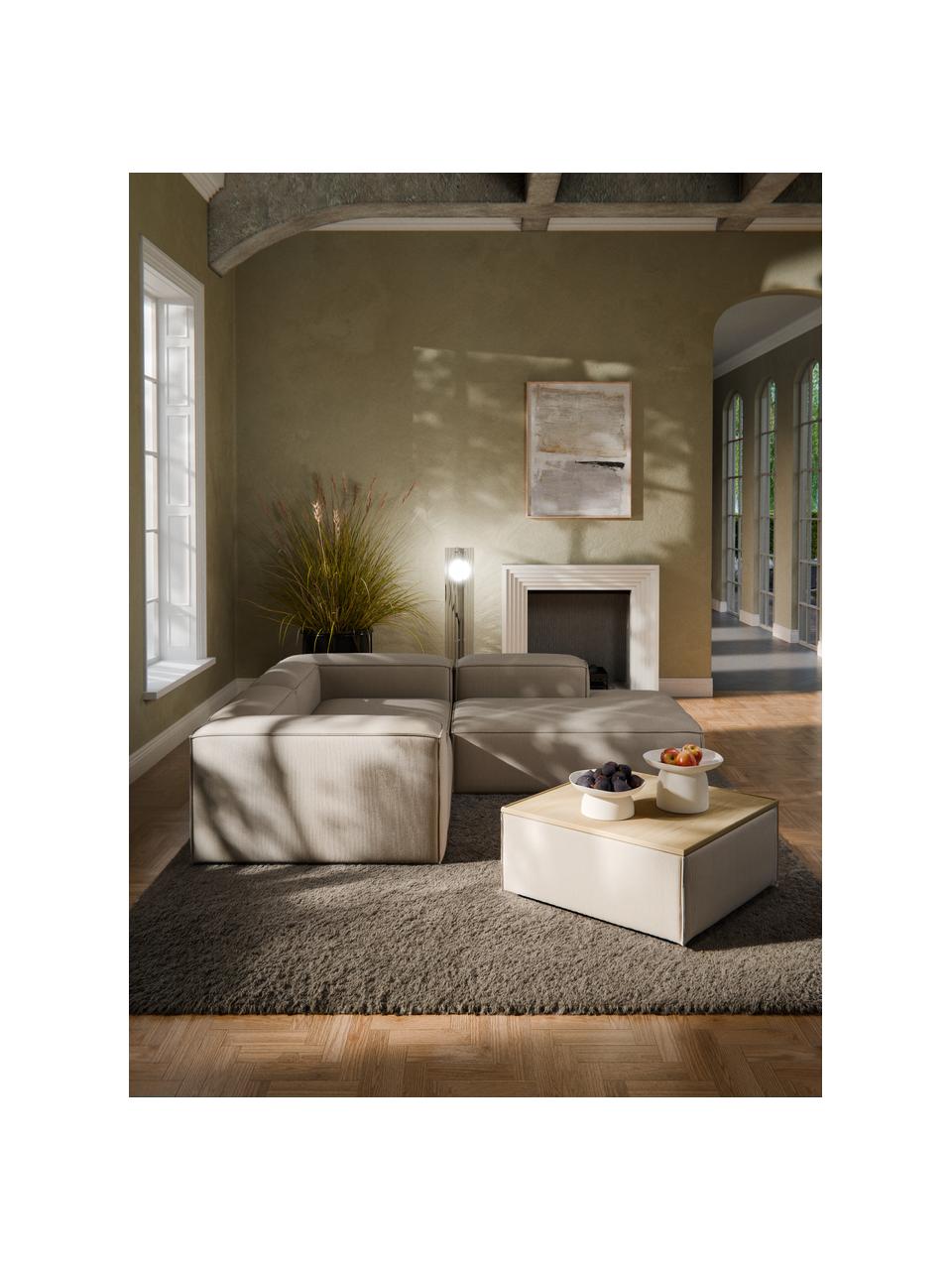 Sofa-Hocker Lennon aus Cord mit Stauraum, Bezug: Cord (92 % Polyester, 8 %, Tablett: Eichenholz, Spannplatte m, Gestell: Spanplatte, mitteldichte , Füße: Kunststoff Dieses Produkt, Cord Hellbeige, helles Eichenholz, B 88 x T 88 cm