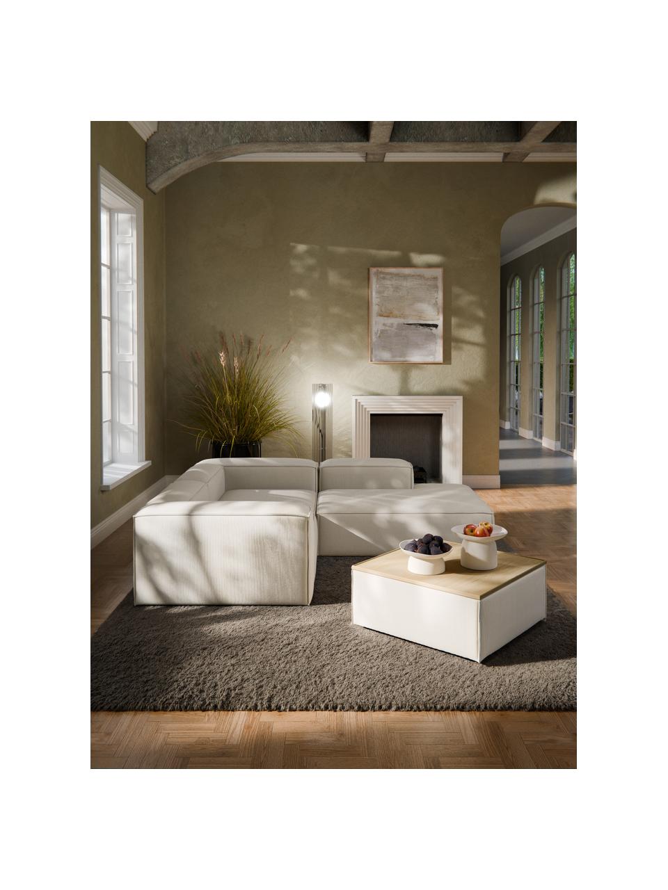 Sofa-Hocker Lennon aus Cord mit Stauraum, Bezug: Cord (92 % Polyester, 8 %, Tablett: Eichenholz, Spannplatte m, Gestell: Spanplatte, mitteldichte , Füße: Kunststoff Dieses Produkt, Cord Hellbeige, helles Eichenholz, B 88 x T 88 cm