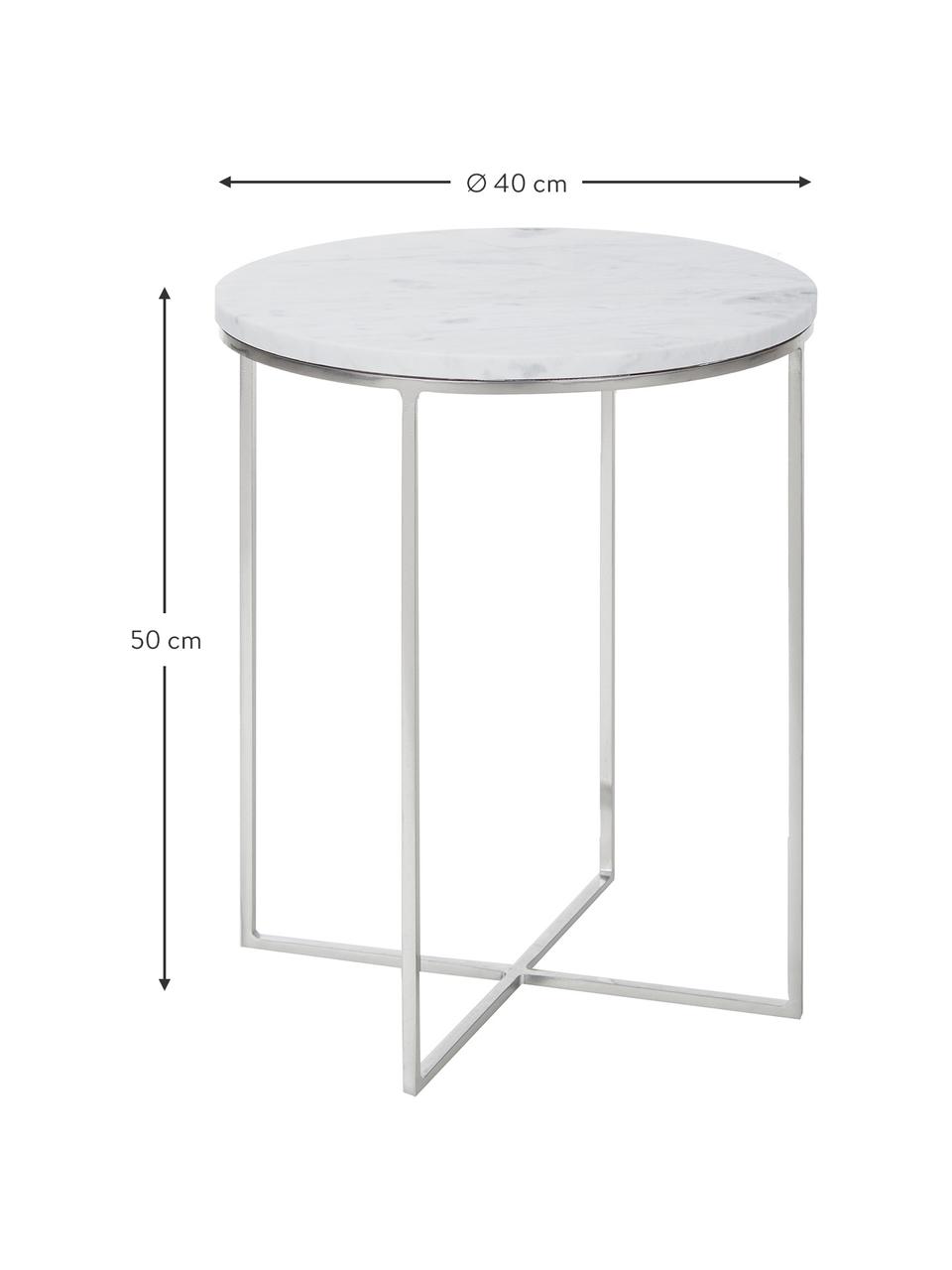 Kulatý mramorový odkládací stolek Alys, Bílá, mramorovaná, stříbrná, Ø 40 cm, V 50 cm