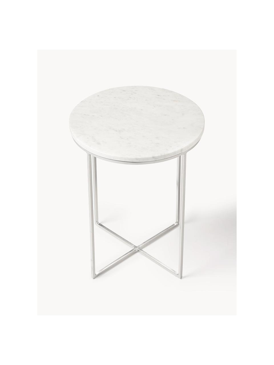 Table d'appoint ronde en marbre Alys, Blanc marbré, argenté, Ø 40 x haut. 50 cm