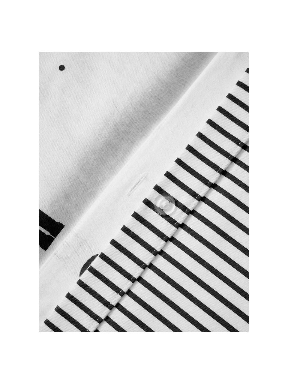 Omkeerbare flanellen dekbedovertrek Noan met notenkrakermotief, Weeftechniek: flanel Flanel is een knuf, Zwart, wit, B 200 x L 200 cm