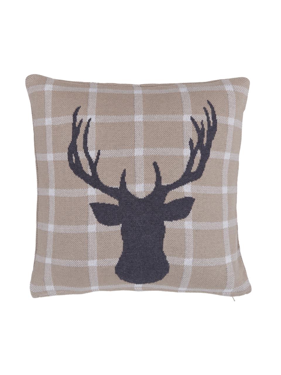 Geruite kussenhoes Deer, 100% gekamd katoen, Beige, B 40 x L 40 cm