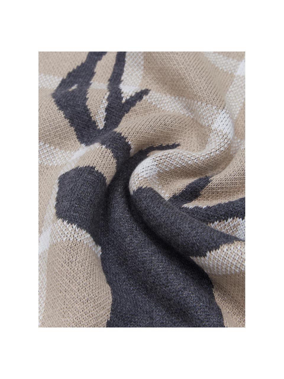 Geruite kussenhoes Deer, 100% gekamd katoen, Beige, B 40 x L 40 cm
