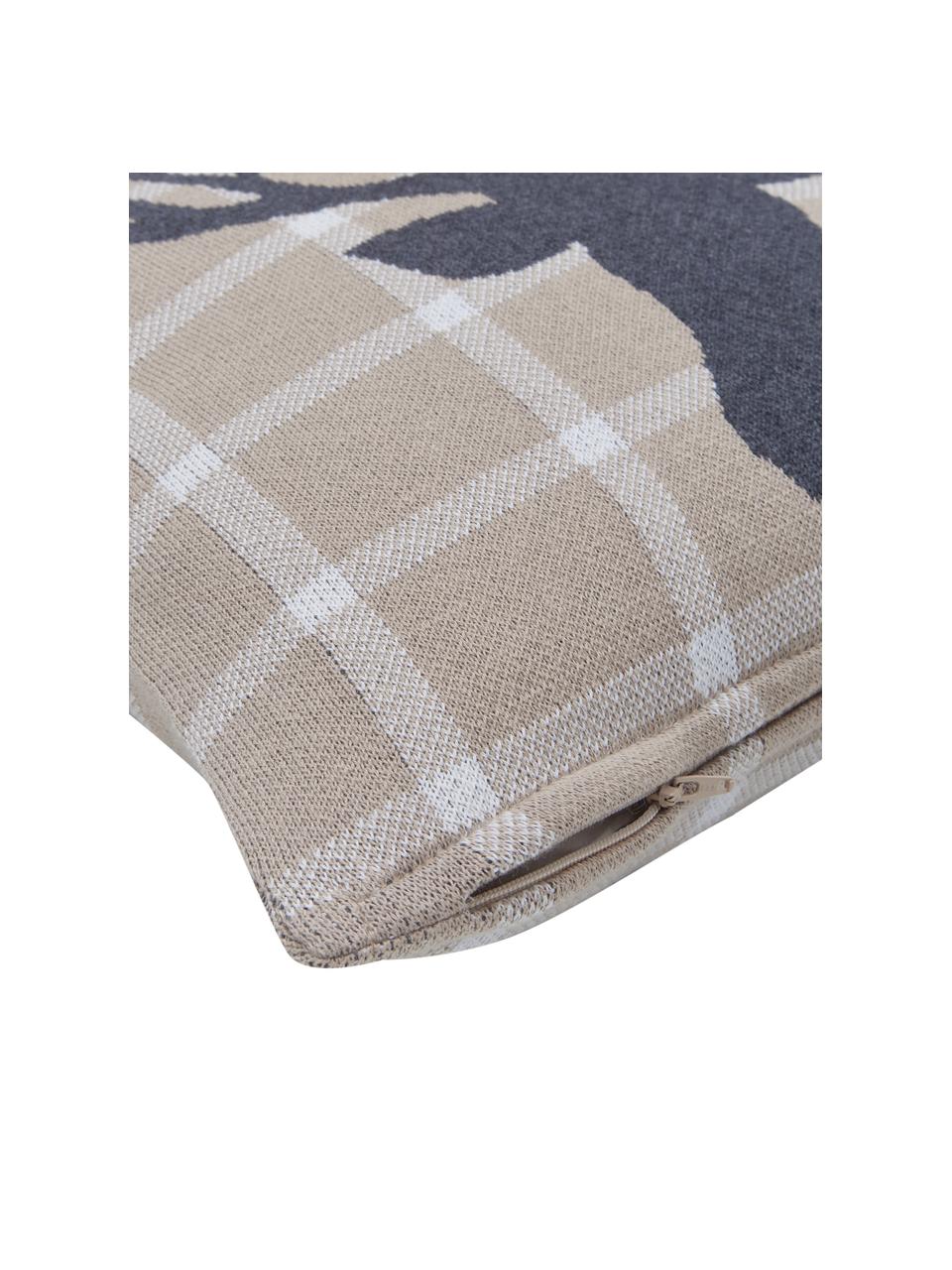 Geruite kussenhoes Deer, 100% gekamd katoen, Beige, B 40 x L 40 cm