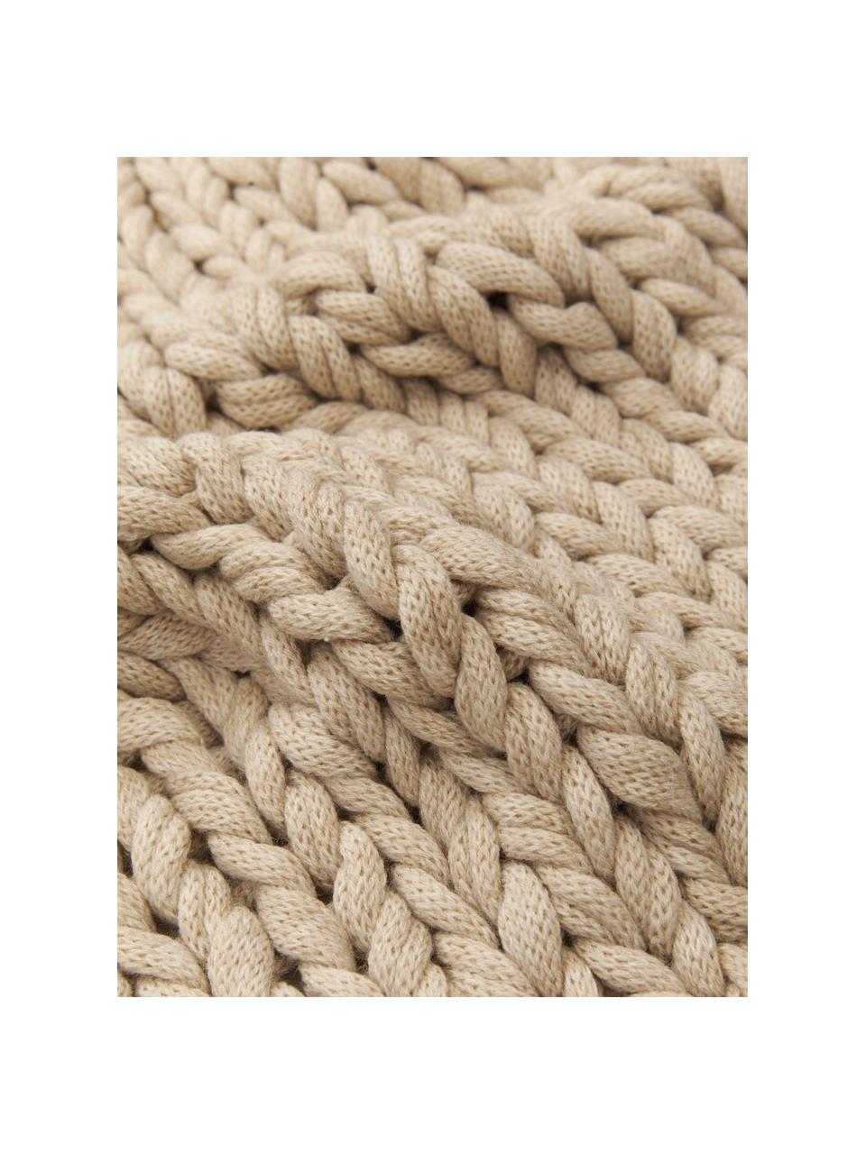 Coperta a maglia grossa beige fatta a mano Adyna, 100% acrilico, Beige, Larg. 130 x Lung. 170 cm