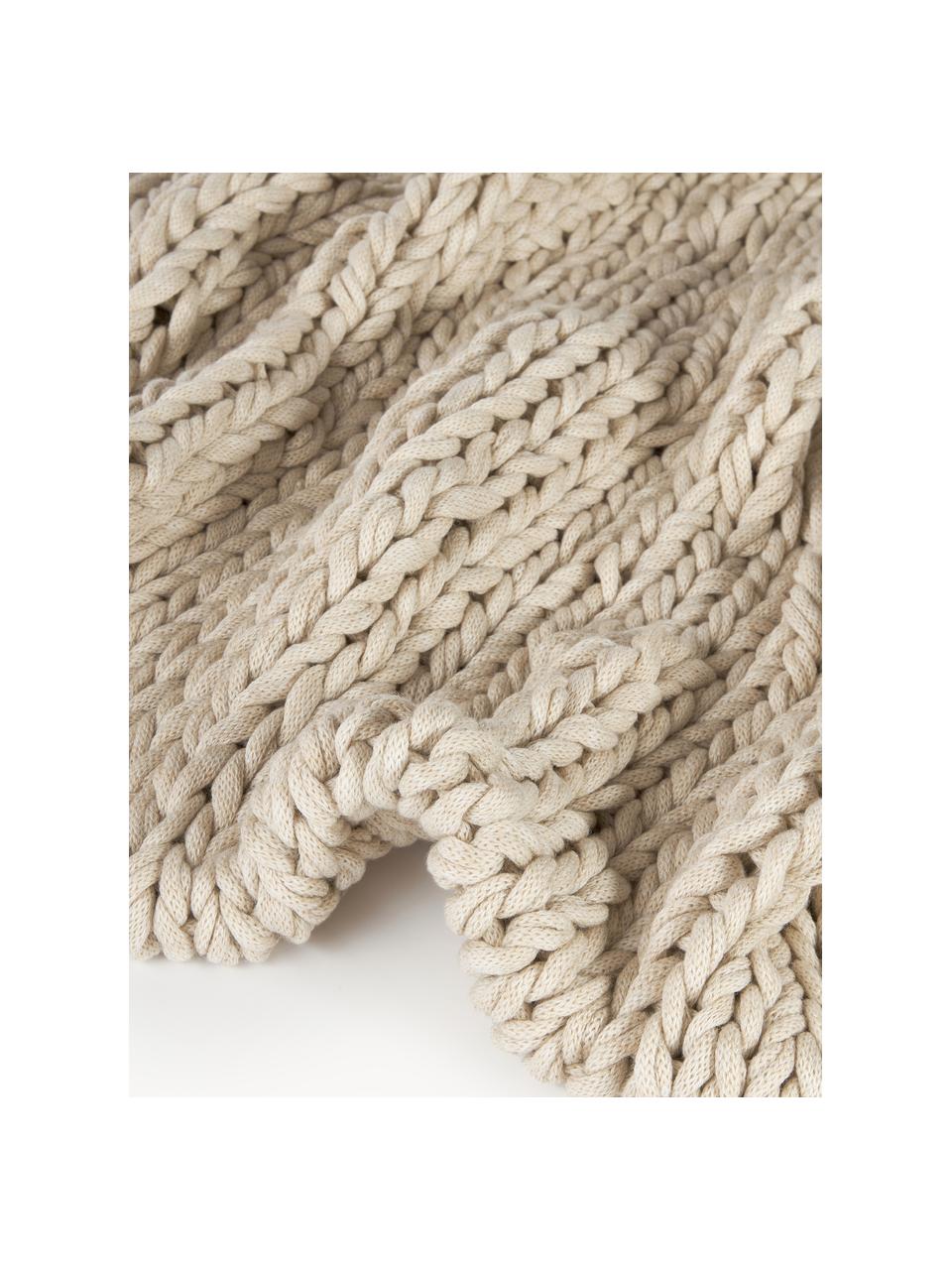 Coperta a maglia grossa fatta a mano Adyna, 100% poliacrilico, Beige, Larg. 130 x Lung. 170 cm