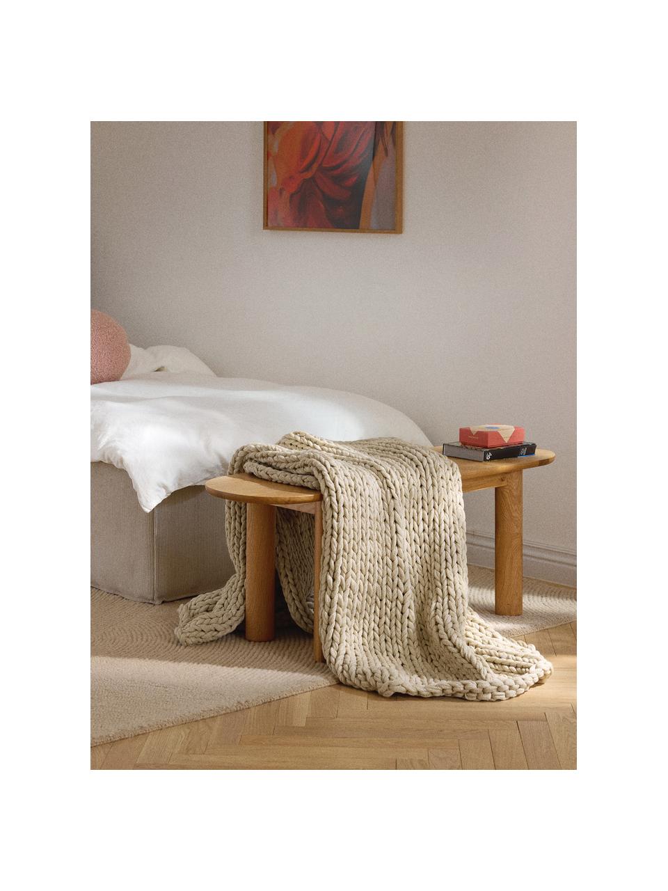 Handgemachte Grobstrickdecke Adyna, 100 % Polyacryl, Beige, B 130 x L 170 cm