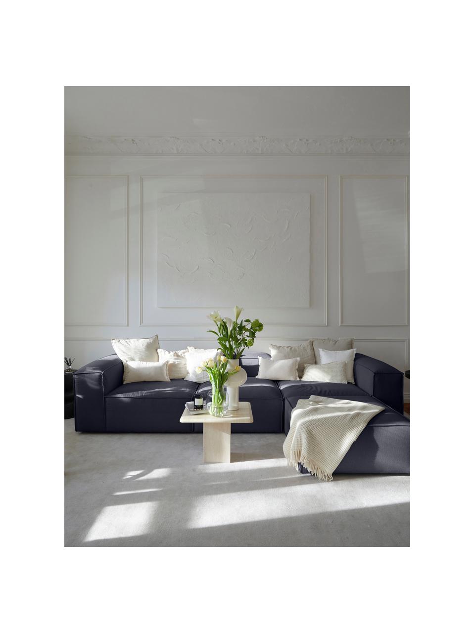 Canapé d'angle modulable 4 places avec tabouret Lennon, Tissu bleu foncé, larg. 327 x prof. 207 cm