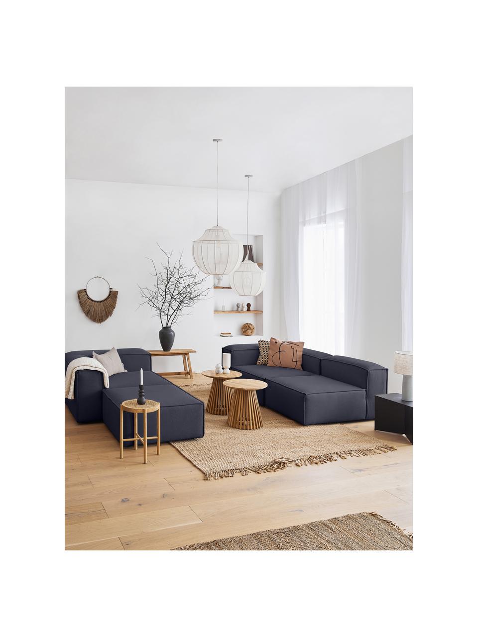Canapé d'angle modulable 4 places avec pouf Lennon, Tissu bleu foncé, larg. 327 x prof. 207 cm