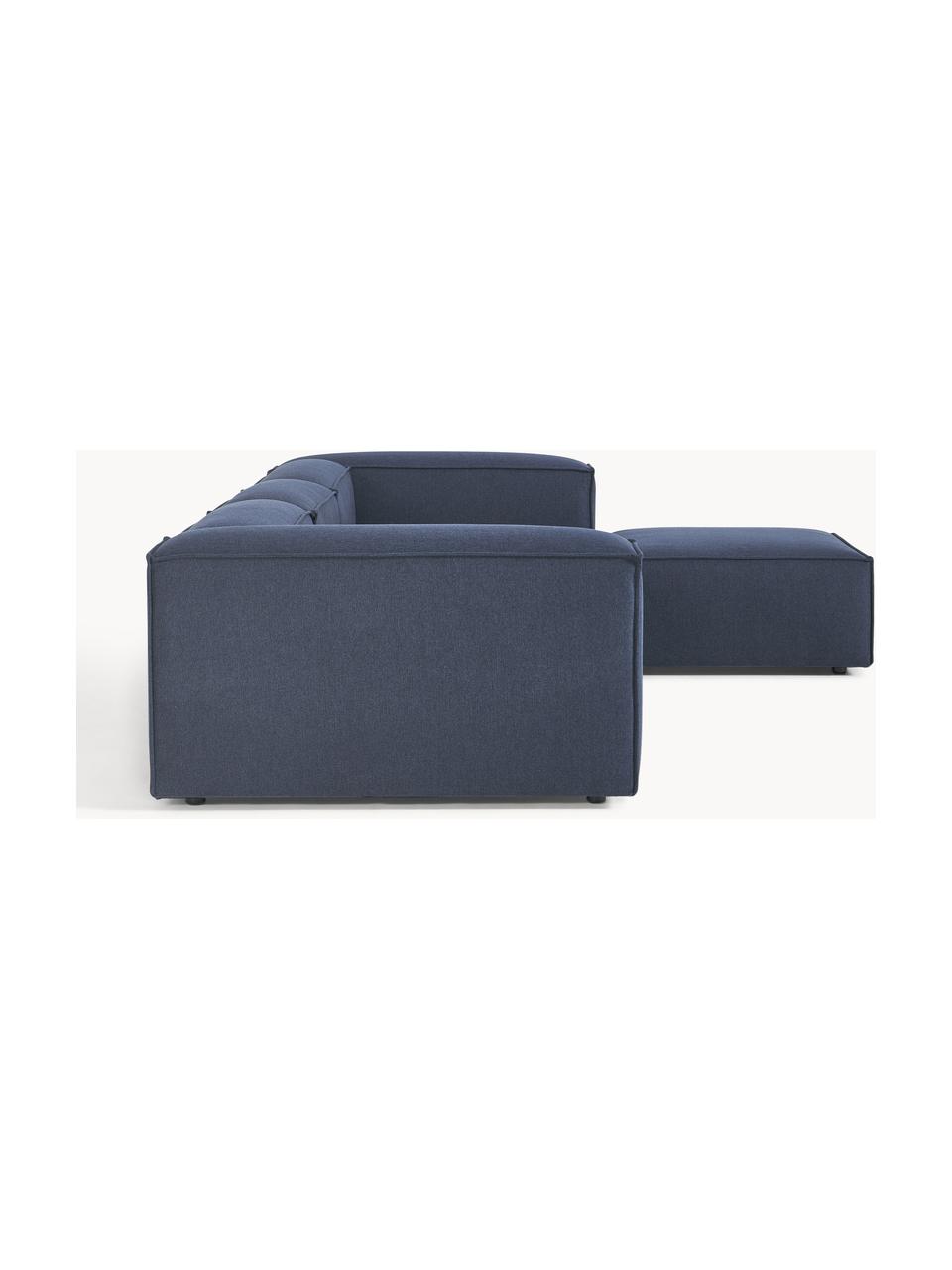 Canapé d'angle modulable 4 places avec pouf Lennon, Tissu bleu foncé, larg. 327 x prof. 207 cm