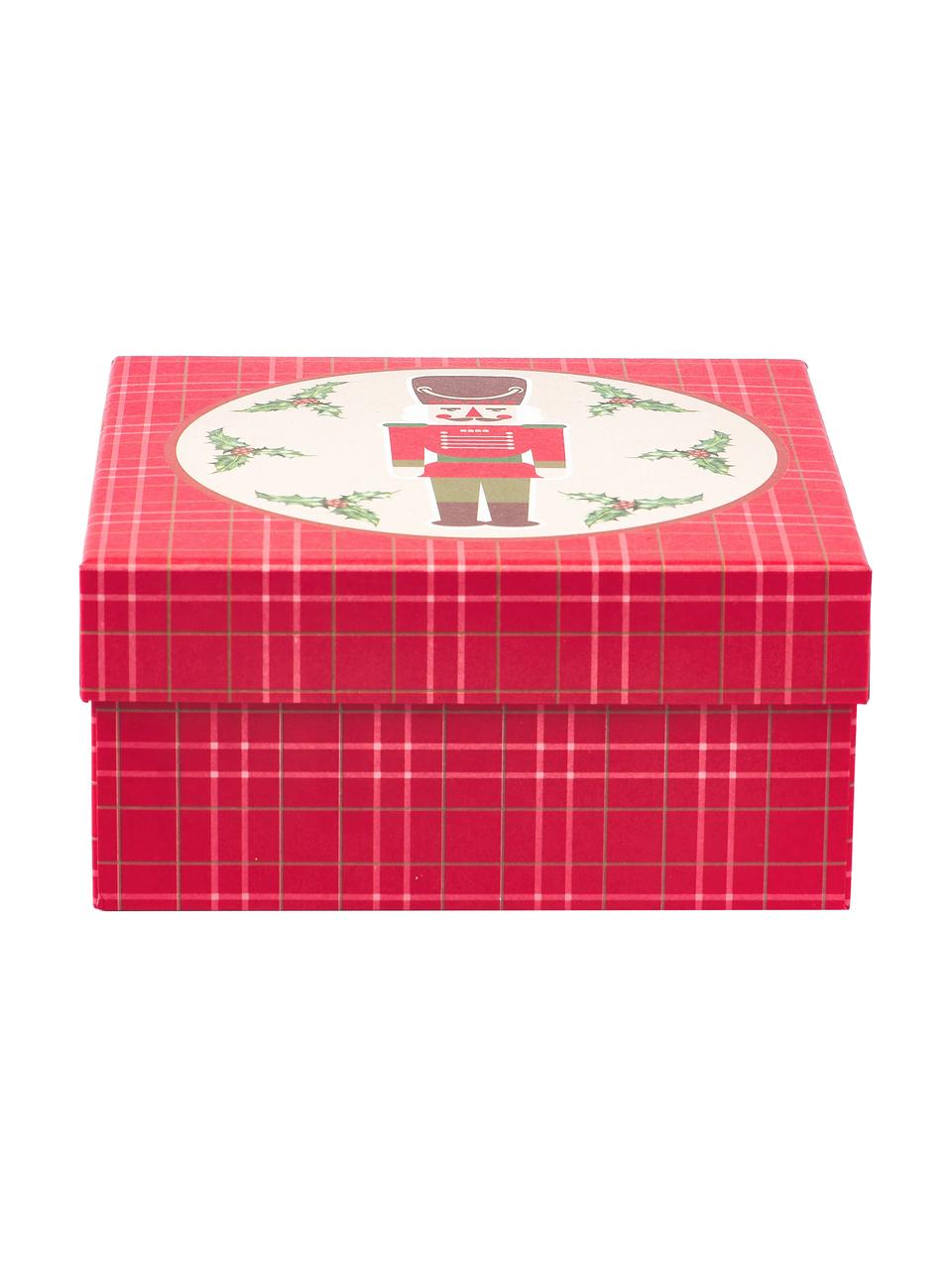Set de cajas regalo Nussknacker, 3 uds., Papel, Rojo, verde, beige, Set de diferentes tamaños