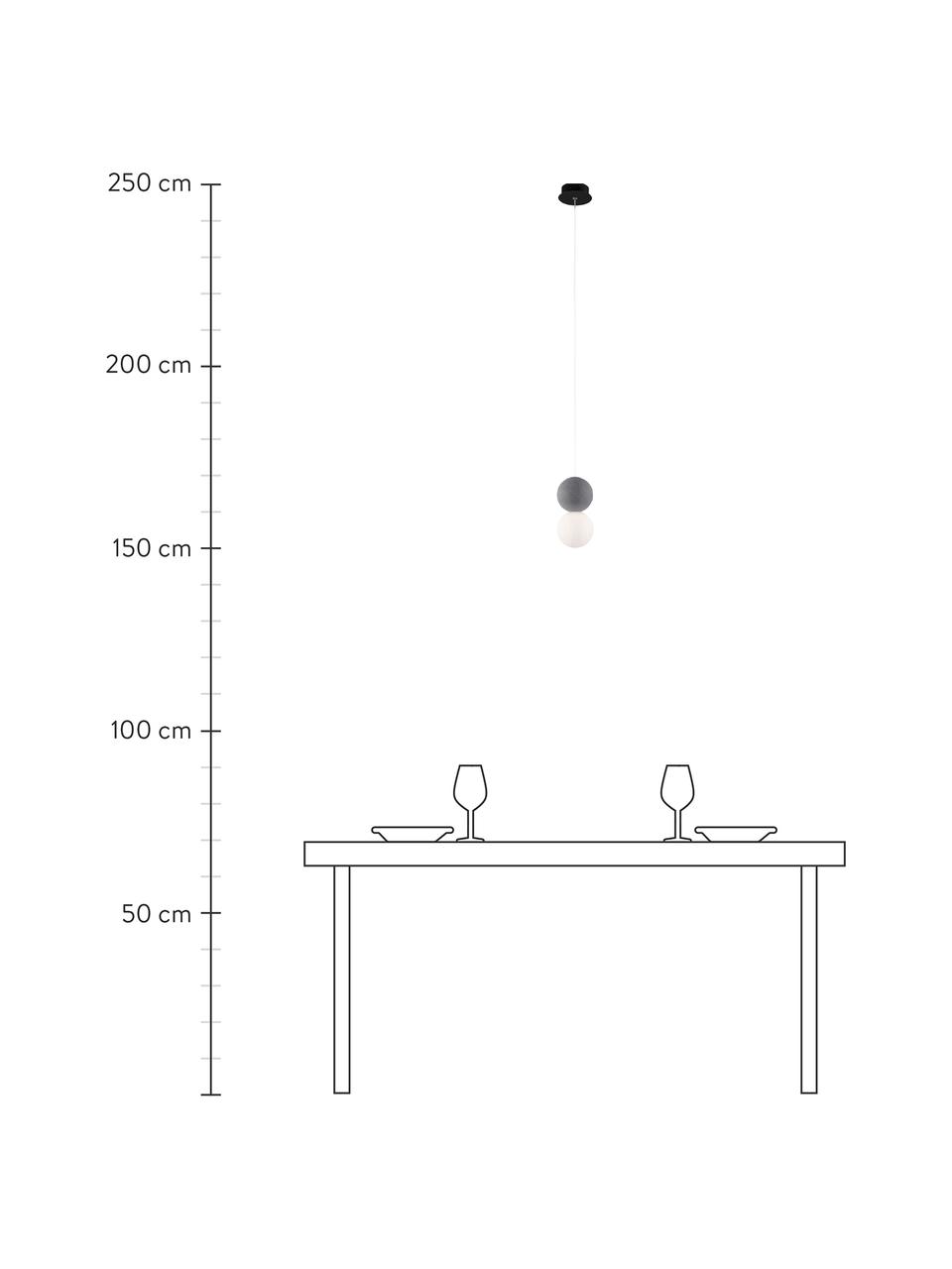 Kleine Pendelleuchte Zero aus Glas und Beton, Lampenschirm: Terrazzo, Opalglas, Baldachin: Aluminium, beschichtet, Weiß, Grau, Ø 10 x H 20 cm