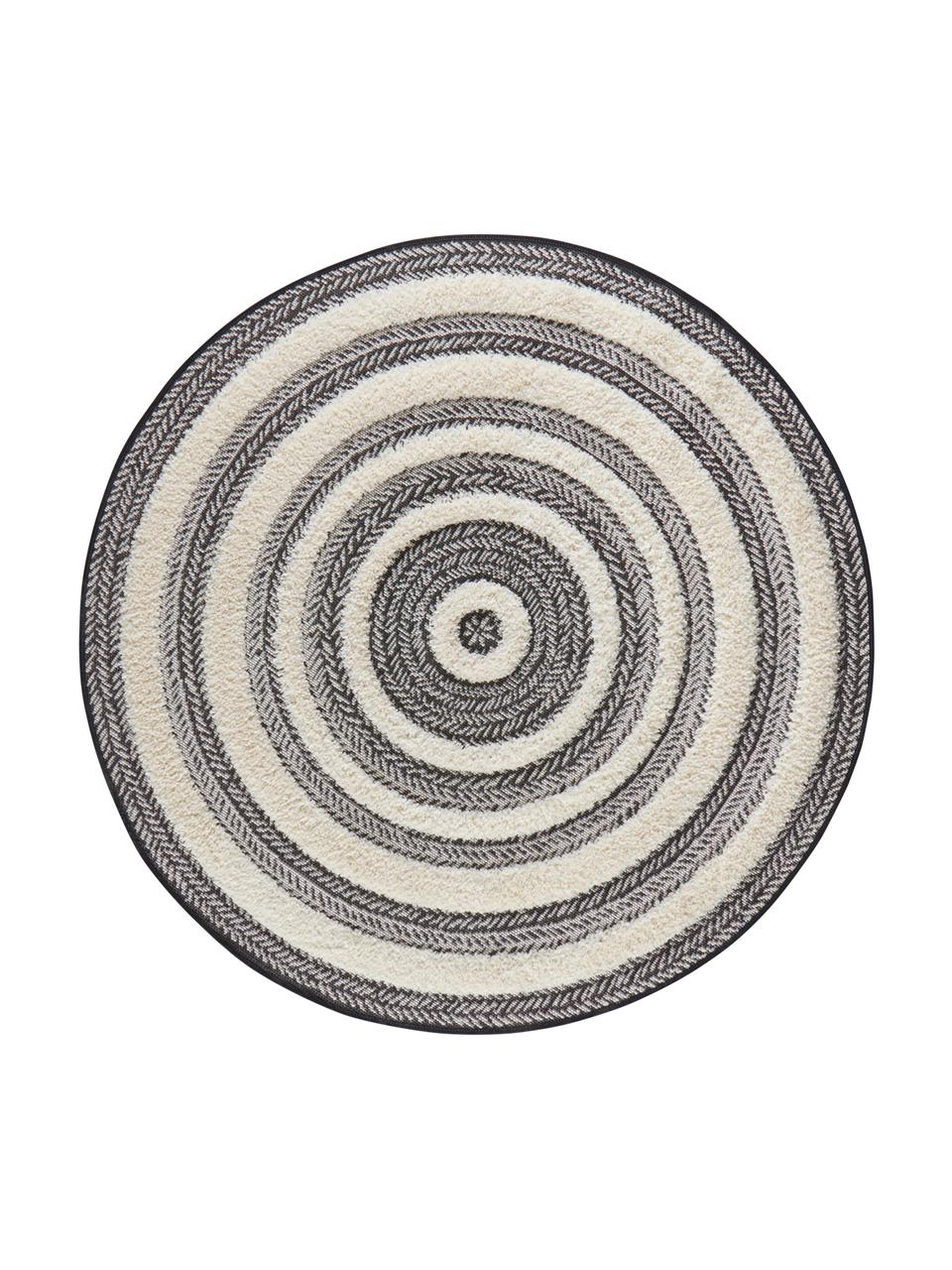 Tapis rond outdoor à effet relief Nador, Gris, couleur crème