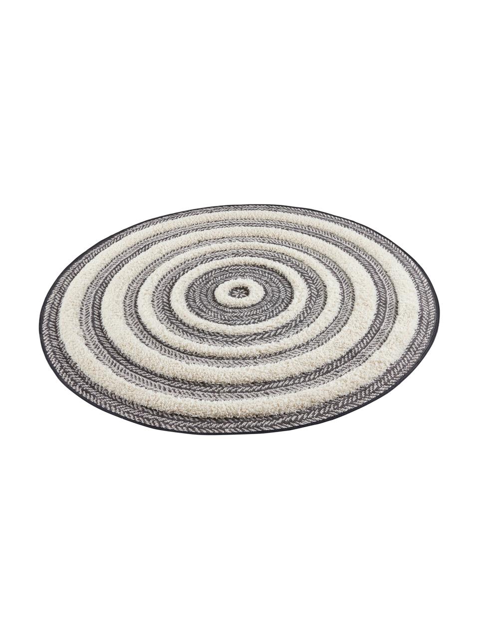 Runder In- & Outdoor-Teppich Nador mit Hoch-Tief-Effekt, 100% Polypropylen, Grau, Cremefarben, Ø 160 cm (Grösse L)