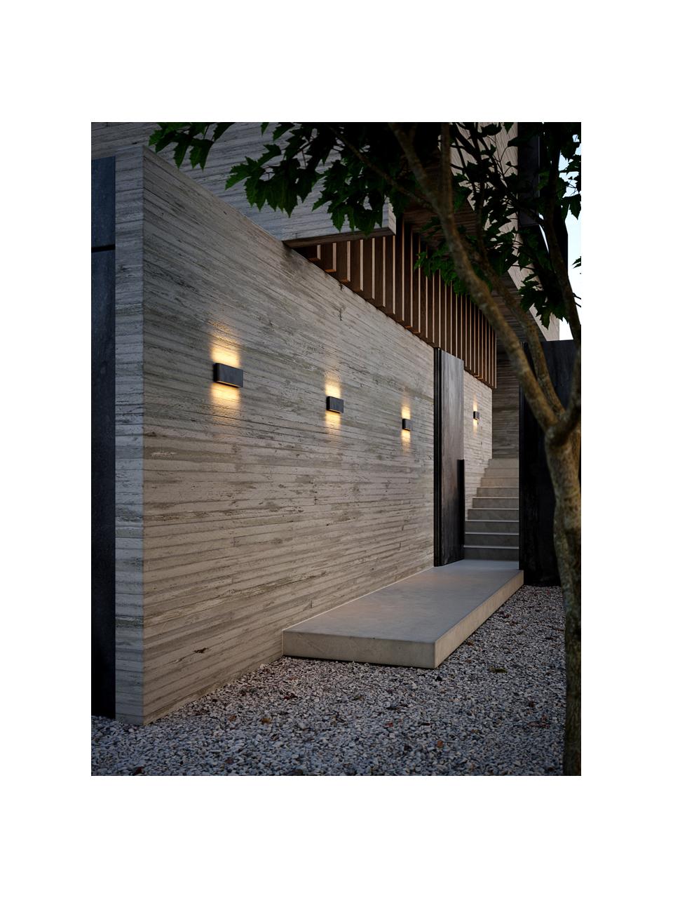 Outdoor LED wandlamp Kinver, Lamp: gecoat aluminium, Diffuser: glas, Zwart, B 26 x H 9 cm