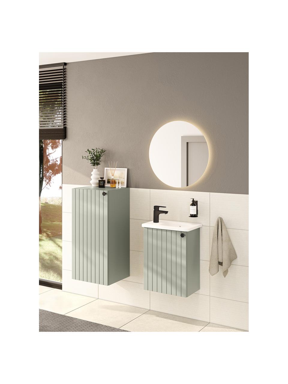 Mobiletto bagno Emil, larg. 42 cm, sinistra, Manico: alluminio rivestito, Verde salvia, Larg. 42 x Alt. 85 cm