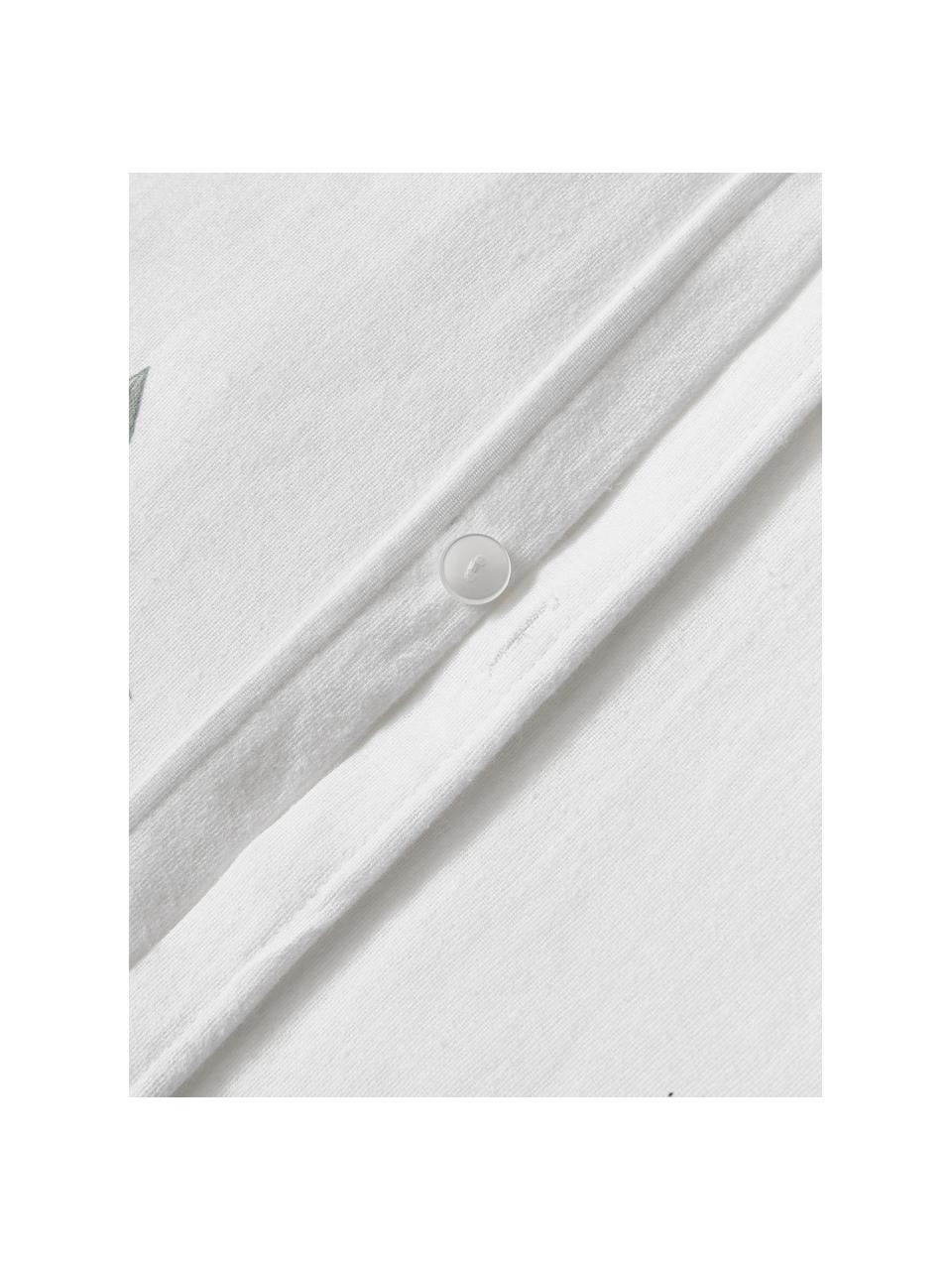Funda nórdica de franela Fraser, Blanco, verde salvia, Cama 90 cm (155 x 220 cm)