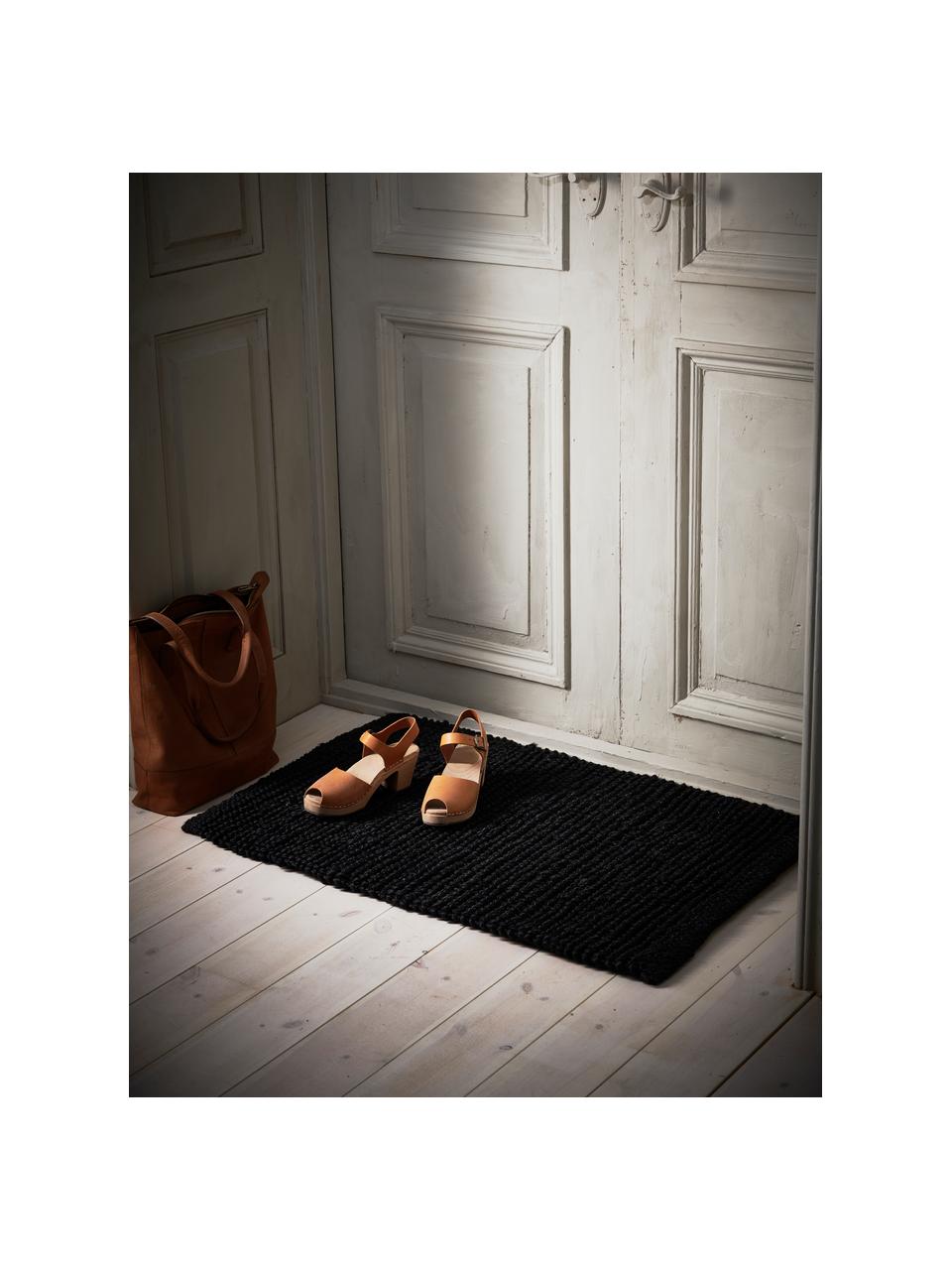 Handgewebte Fußmatte Lara mit Hoch-Tief Struktur, 100 % Jute, Schwarz, B 60 x L 90 cm