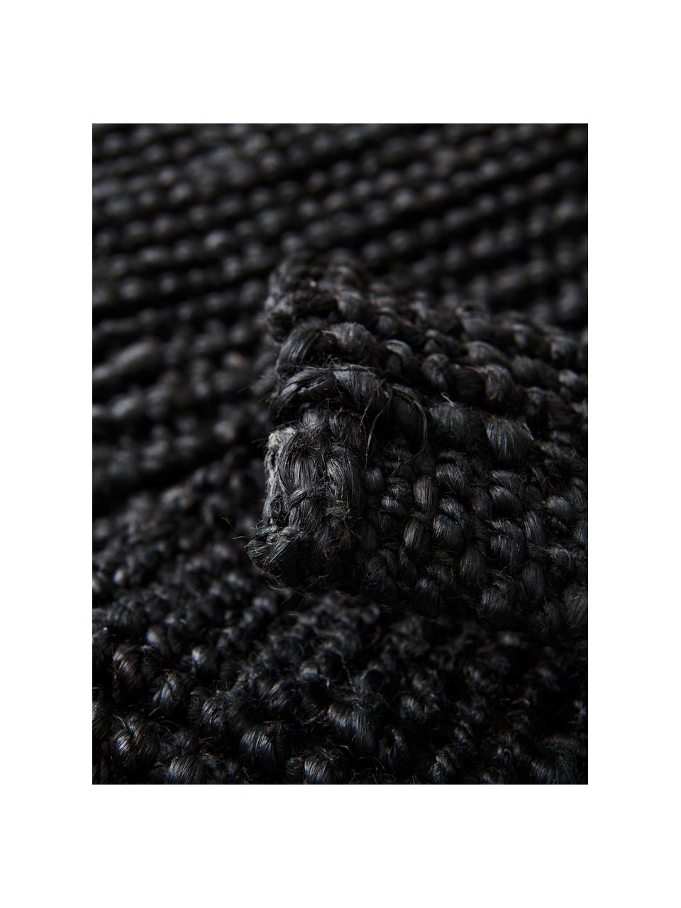 Handgewebte Fußmatte Lara mit Hoch-Tief Struktur, 100 % Jute, Schwarz, B 60 x L 90 cm
