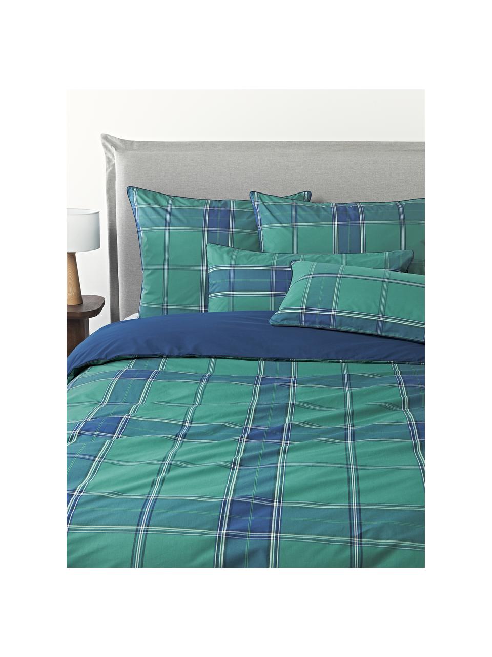 Housse de couette en percale à carreaux Scarlet, Vert turquoise, bleu foncé, larg. 200 x long. 200 cm