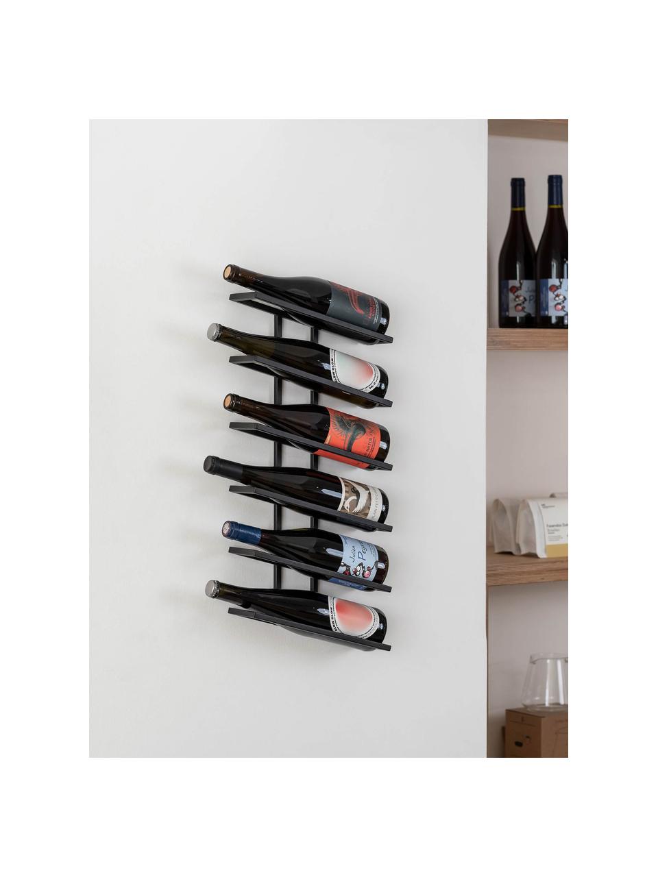 Wandwijnrek Vinia, voor 6 flessen, Staal, gepoedercoat, Zwart, B 27 x H 62 cm