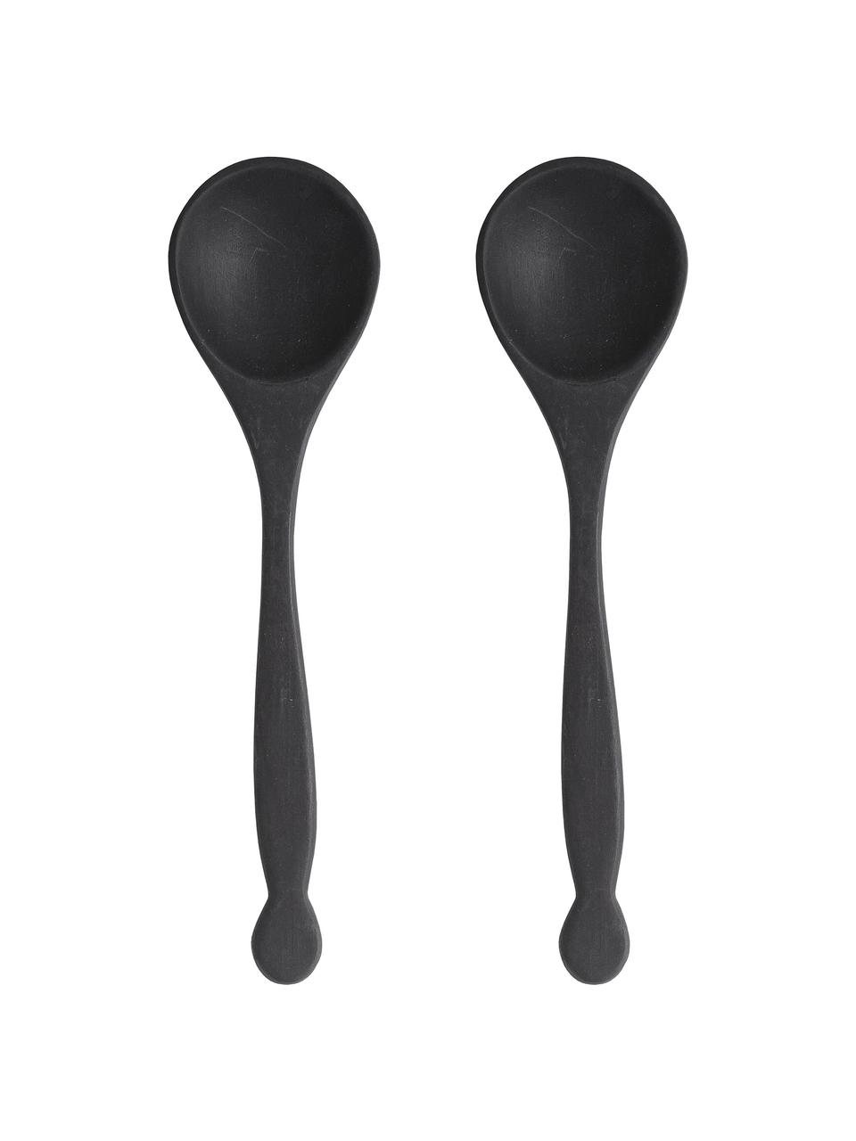 Cubiertos para ensalada de madera de acacia Efi, 2 pzas., Madera de acacia, recubierto, Negro mate, L 26 cm