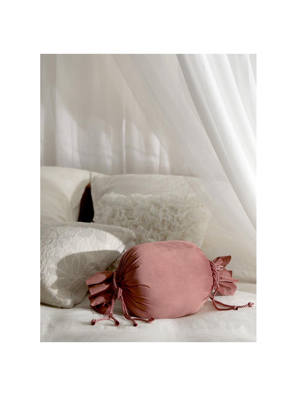 Cuscino divano in velluto rosa cipria a forma di caramella Pandora, Rosa, Ø 30 cm