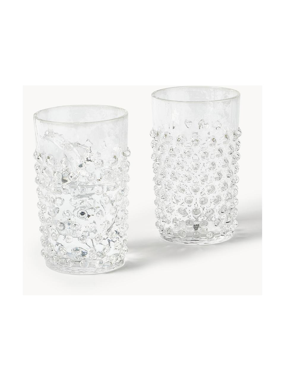Set de vasos artesanales con relieves Hobnail, 6 uds., Vidrio, Transparente, Ø 7 x Al 11 cm, 200 ml
