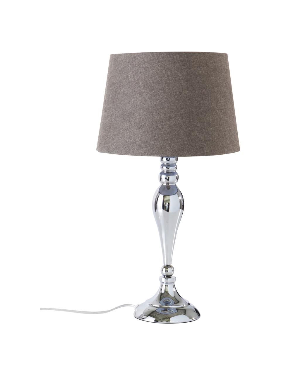 Große Tischlampe Brighton in Chrom, Lampenschirm: Baumwolle, Lampenfuß: Metall, lackiert, Grau, Chromfarben, Ø 25 x H 52 cm