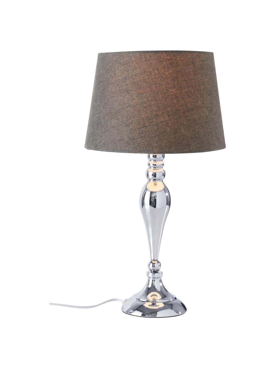 Lámpara de mesa grande Brighton, Pantalla: algodón, Cable: plástico, Gris, cromo, Ø 25 x Al 52 cm