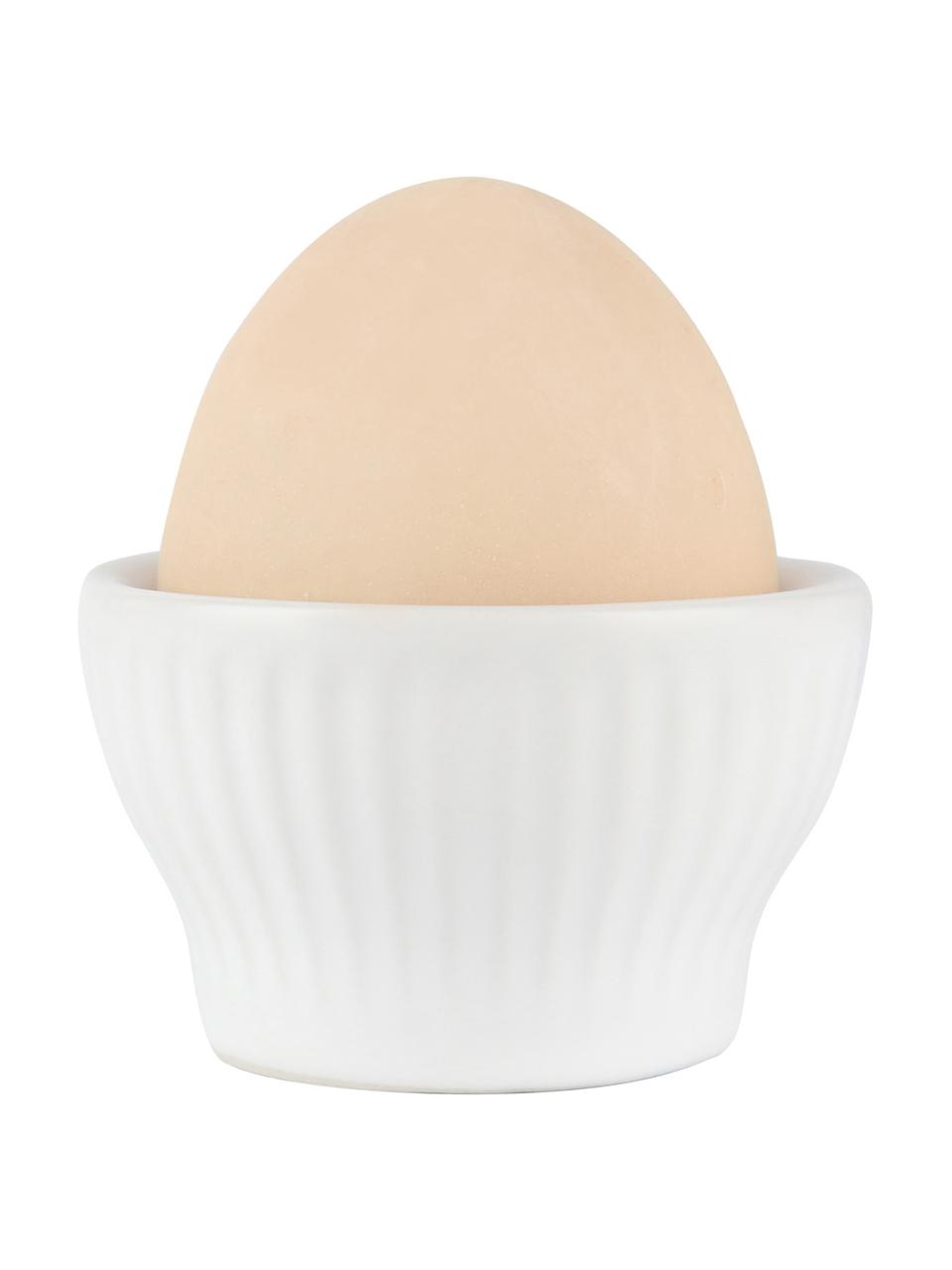 Stojan na vajíčka s jemným reliéfem Groove, 4 ks, Kamenina, Bílá, Ø 6 cm, V 4 cm