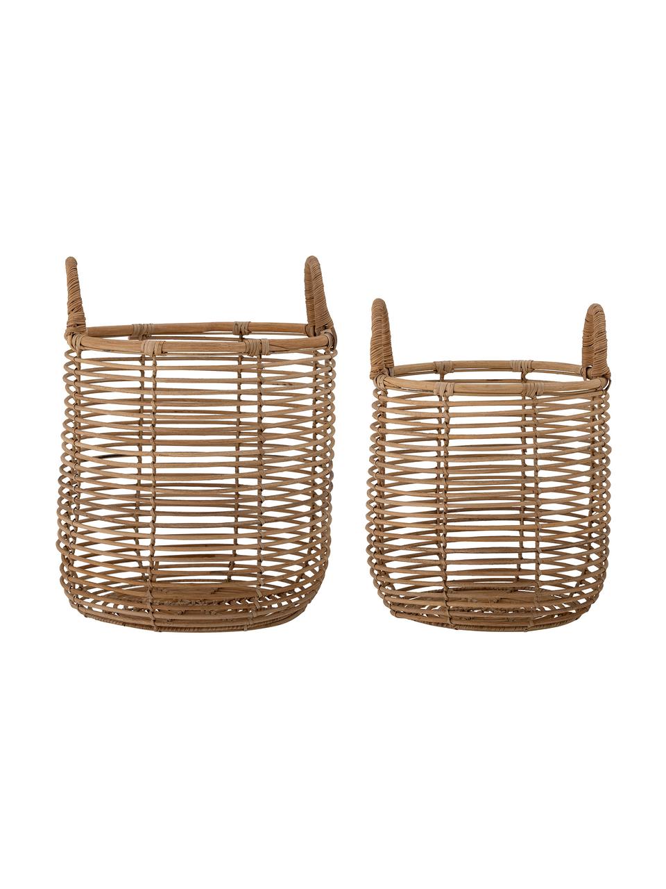 Set de cestas artesanales de ratán Lyng, 2 uds., Ratán, Beige, Set de diferentes tamaños