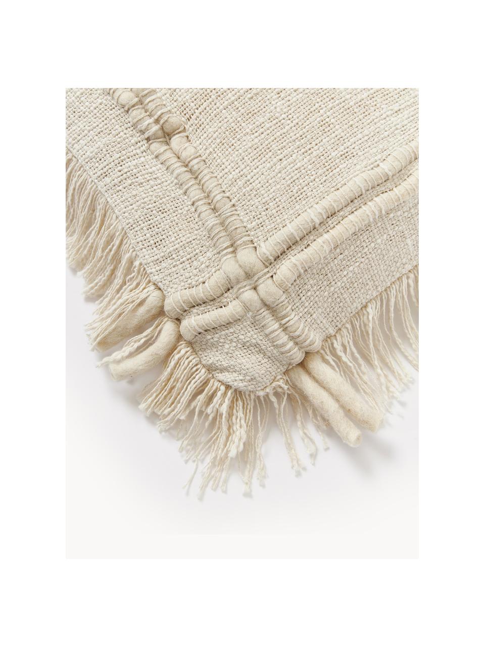 Housse de coussin 45x45 artisanale en coton avec franges Catalina, Beige clair, larg. 45 x long. 45 cm