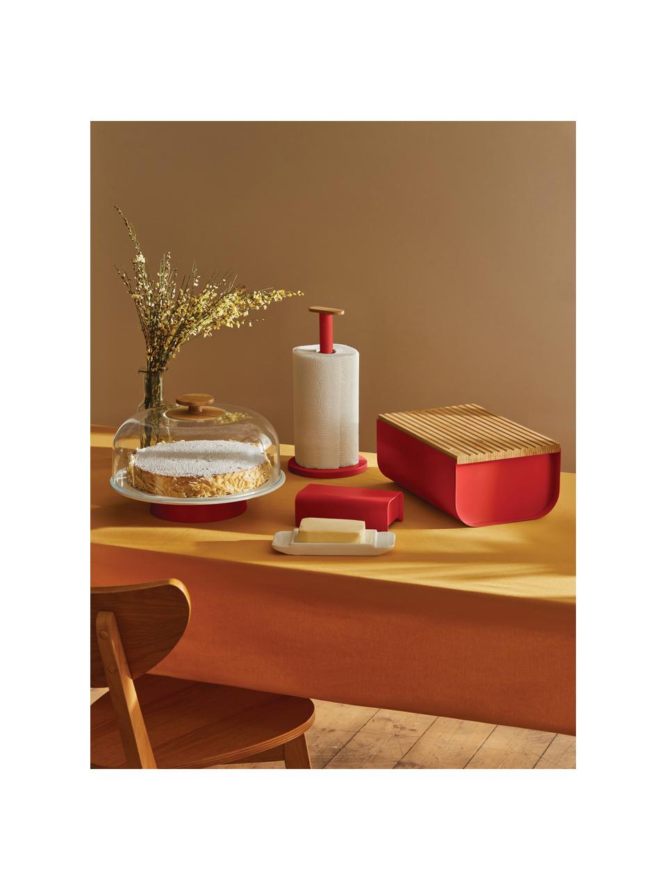 Portarotolo da cucina con decoro in legno di bambù Mattina, Rosso, legno chiaro, Ø 16 x Alt. 33 cm