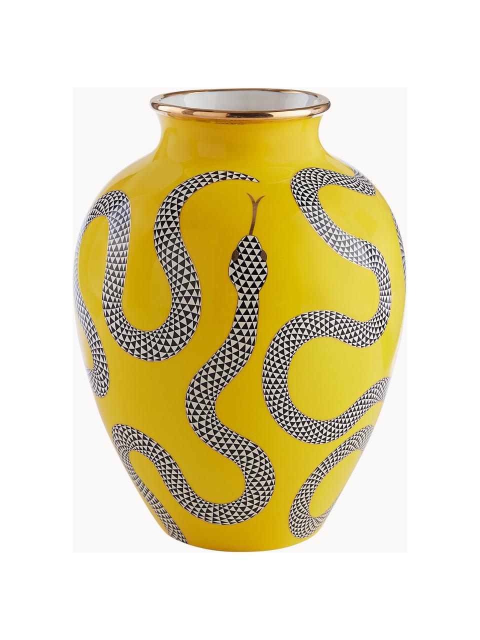 Porzellan-Vase Eden mit Goldakzenten, H 27 cm, Porzellan mit echten Goldakzenten, Sonnengelb, Schwarz, Weiss, Gold, Ø 21 x H 27 cm