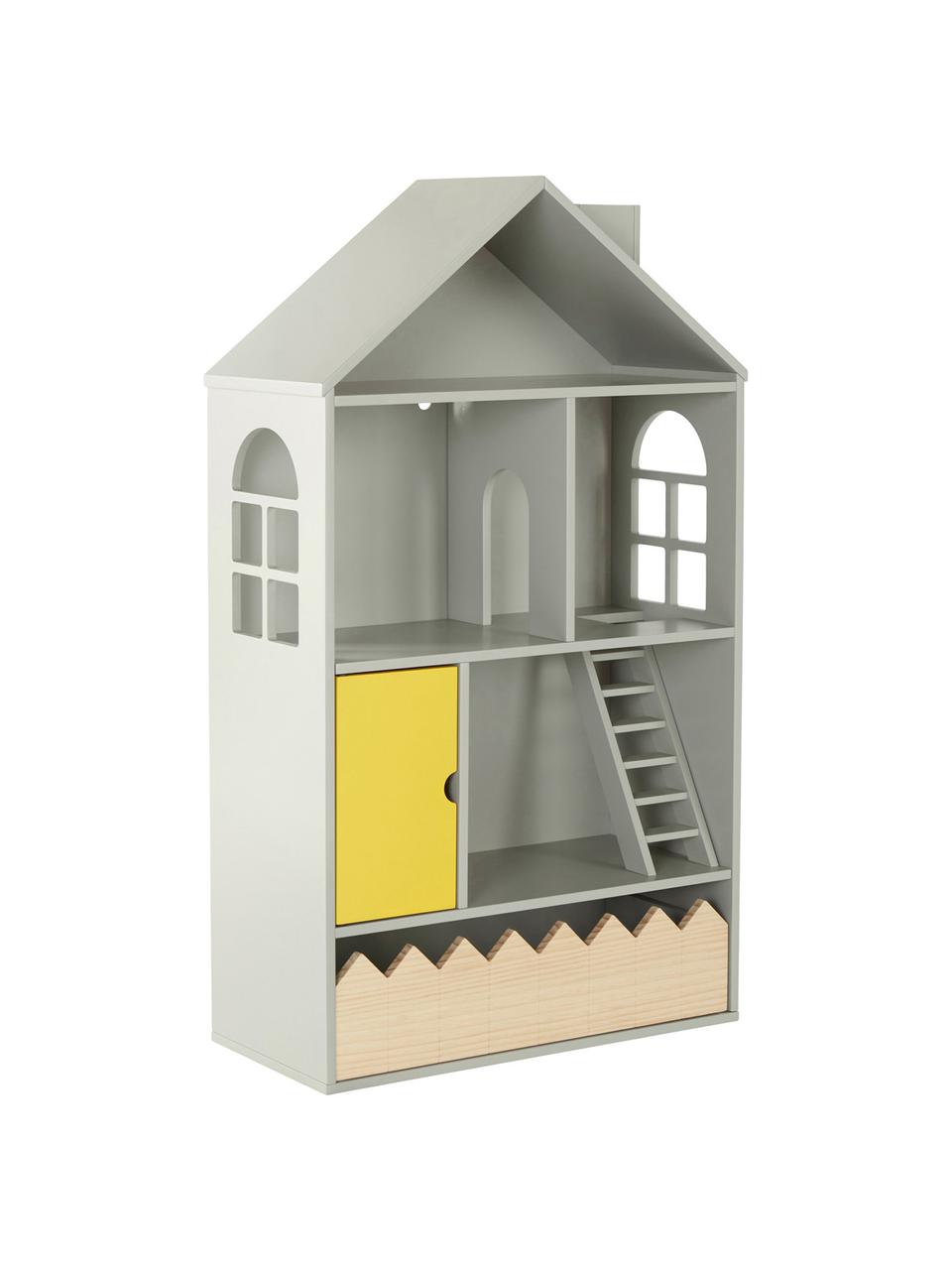 Maison de poupée Mi Casa Su Casa, Bois de pin, MDF (panneau en fibres de bois à densité moyenne), Gris, jaune, larg. 61 x haut. 106 cm