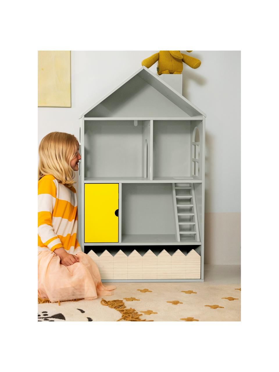 Domeček pro panenky Mi Casa Su Casa, Borové dřevo, MDF deska (dřevovláknitá deska střední hustoty), Šedá, žlutá, Š 61 cm, V 106 cm