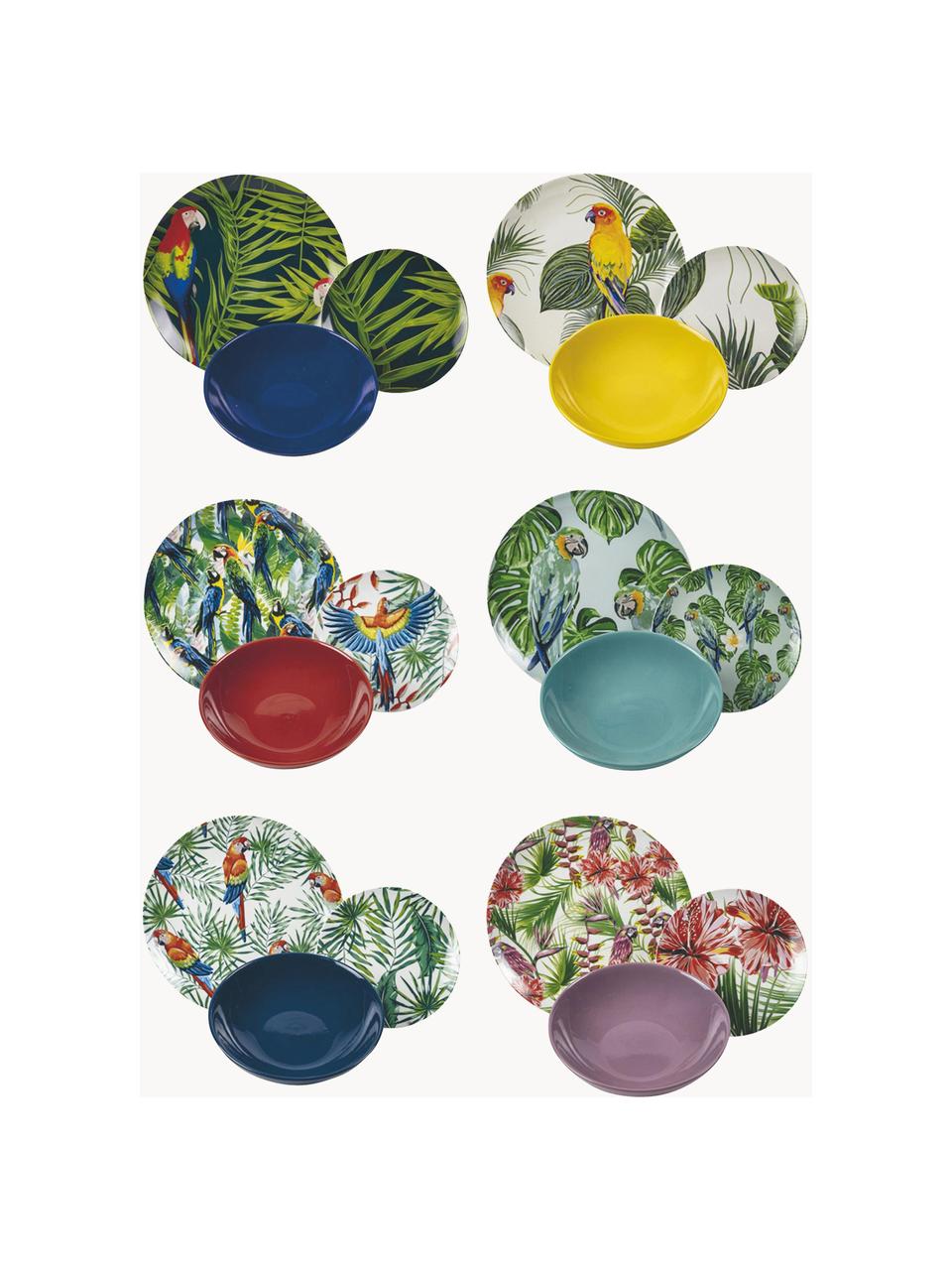 Súprava riadu z porcelánu Parrot Jungle, pre 6 osôb (18 dielov), Porcelán, Viac farieb, 6 osoby (18 dielov)