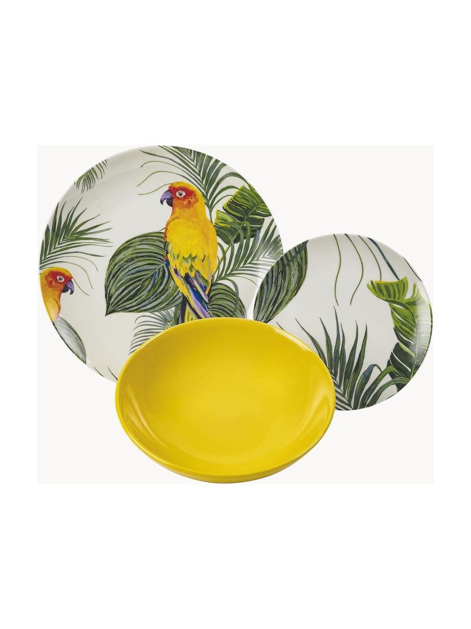 Komplet naczyń z porcelany Parrot Jungle, dla 6 osób (18 elem.), Porcelana, Wielobarwny, Komplet z różnymi rozmiarami