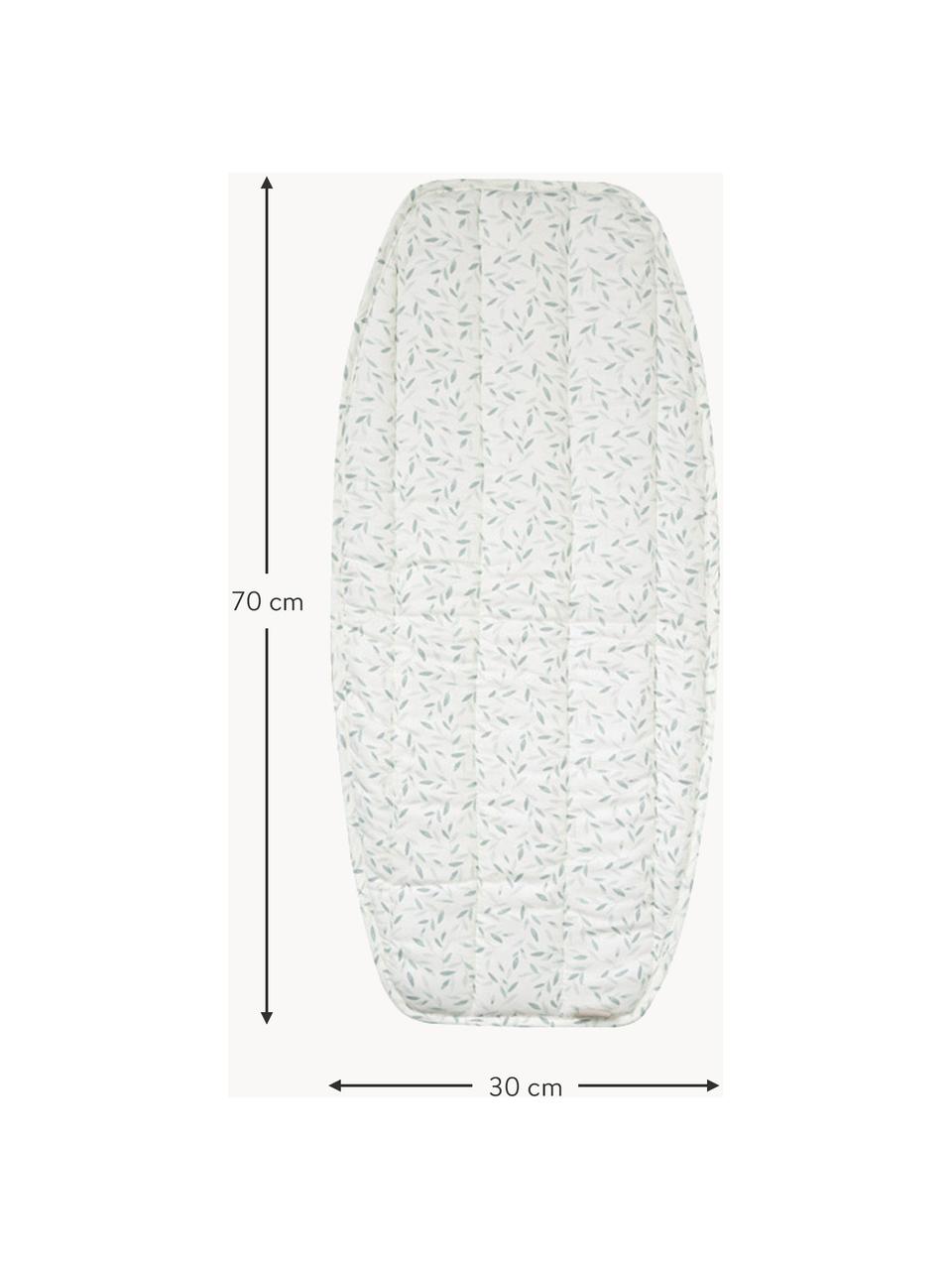 Matelas à langer en coton bio Green Leaves, Blanc, vert, imprimé, larg. 30 x long. 70 cm