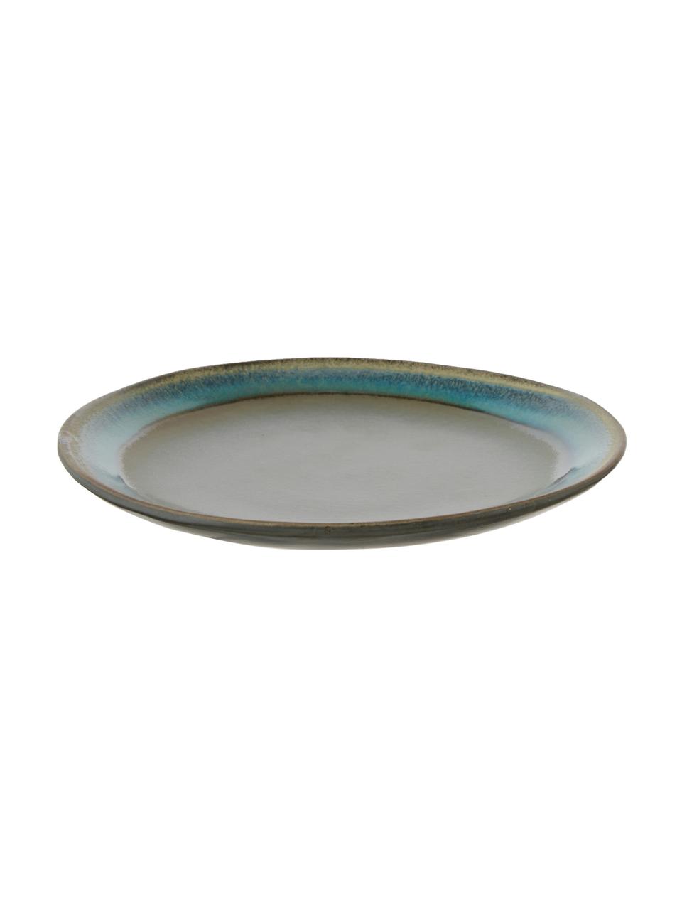 Handgemachte Kuchenteller 70's, 2 Stück, Steingut, Blautöne, Grüntöne, Ø 18 cm