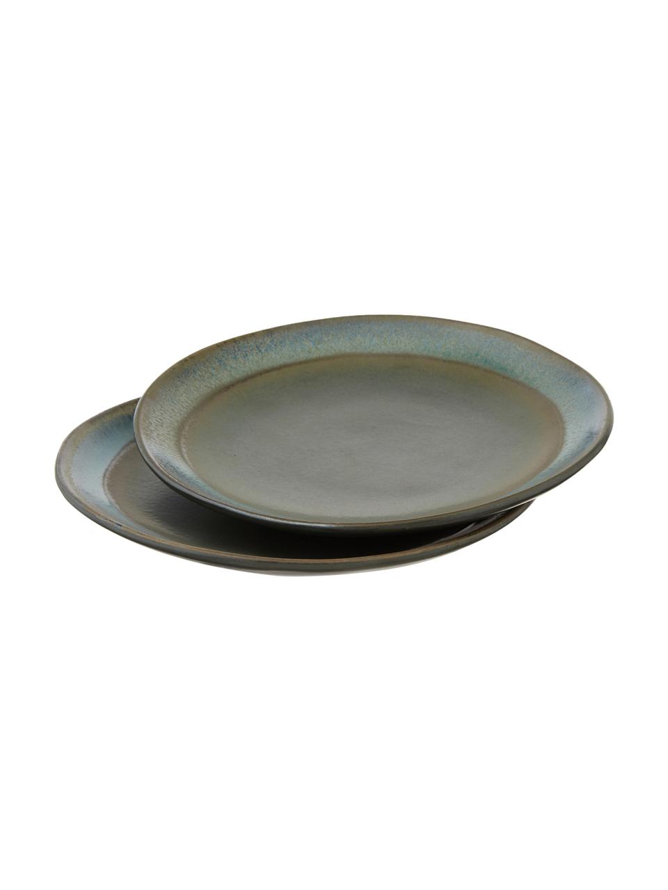 Ručně vyrobené talíře 70's, 2 ks, Kamenina, Odstíny modré, odstíny zelené, Ø 18 cm